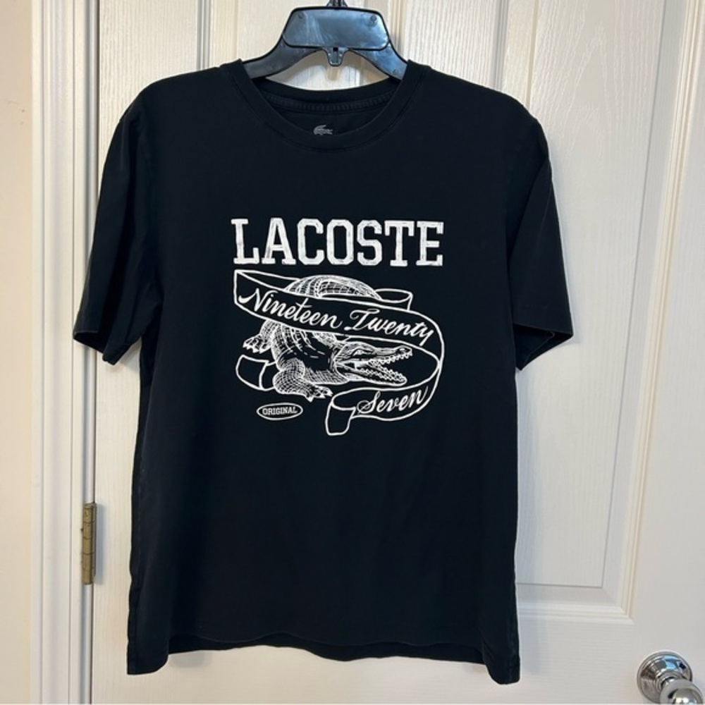Lacoste Graphic Black Tee with White Logo Size L/5